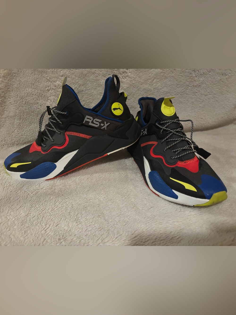 Puma RS-X Black Sneakers with Blue, Red & Neon Yellow Accents - Picture 1 of 1